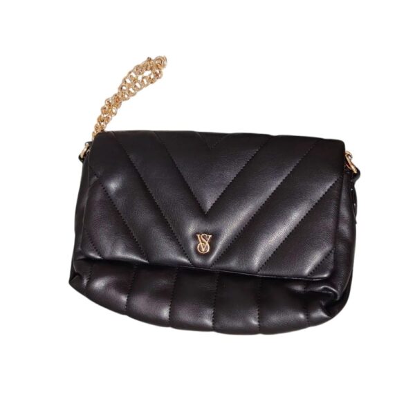 Cartera Acolchada Victoria's Secret Negra con Cadena Dorada