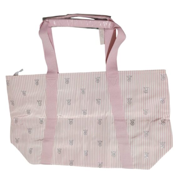 Tote Bag Victoria's Secret Rayas Rosadas con Detalles Brillantes